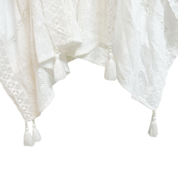 Soft Surroundings White Tasseled Kaftan Crochet Lace Open Cardigan Kimono S/M - Picture 3 of 8